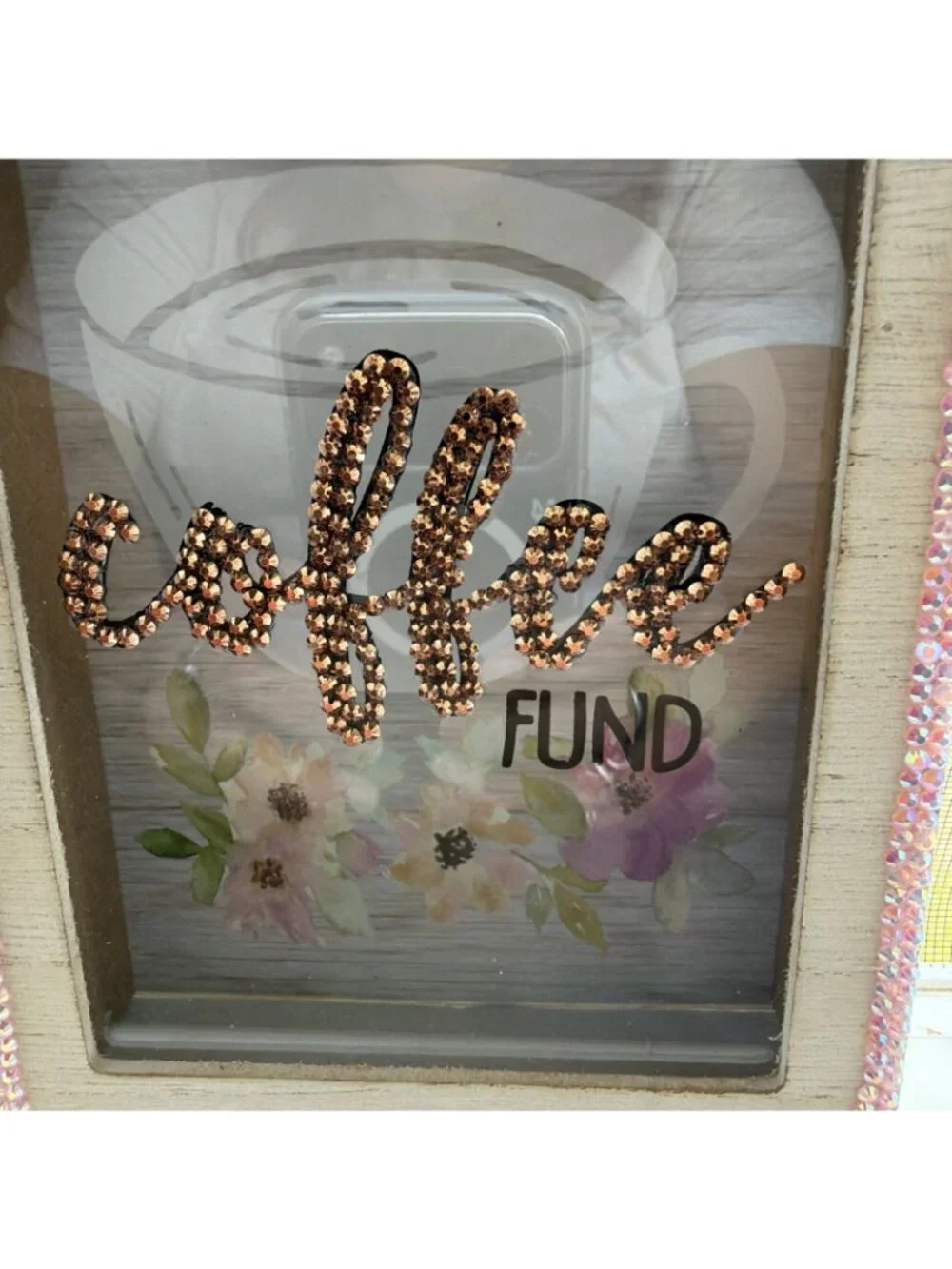 Coffee Fund Shadow Box Piggy Bank Home Decor New Beaded